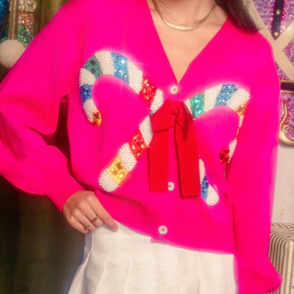 Pink Candy Cane and Bow - Picture 2 of 3